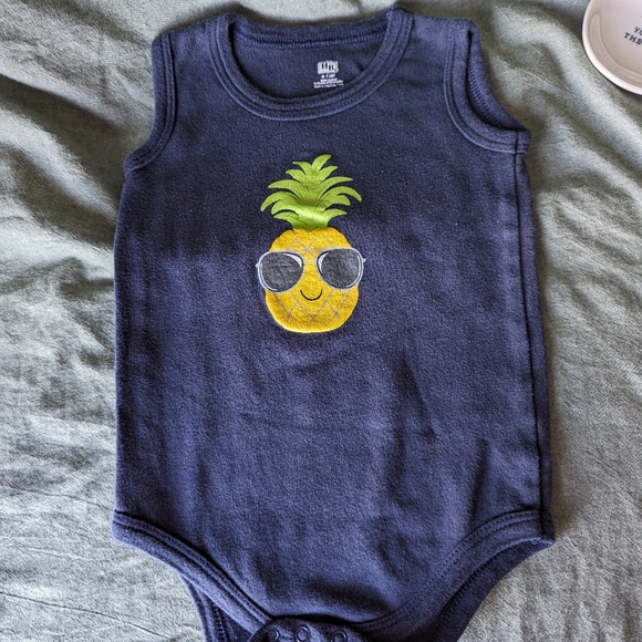 Baby Pineapple Tank bodysuit Set 9-12m 4pc HB Summer Sunglasses Boys Blue Black - Picture 5 of 12